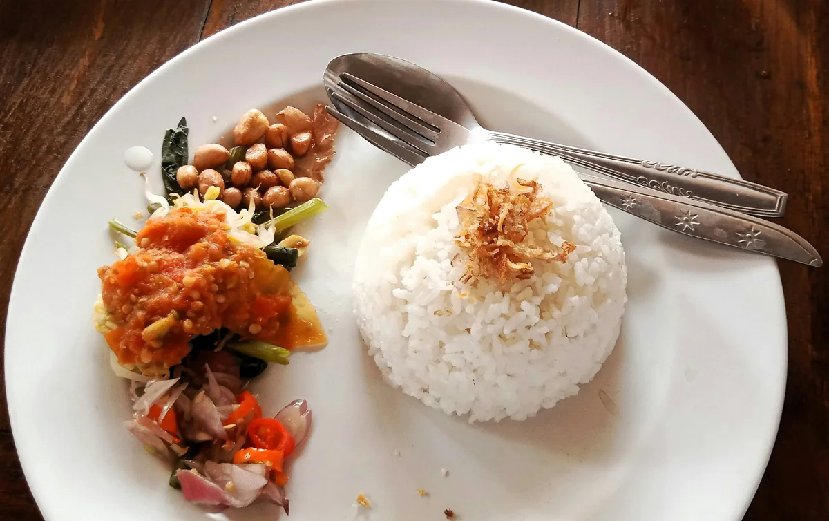 Hi. This image is a plate of nasi campur. Consider to support my work with $1 donation at PayPal (link in bio!) thank you! Nasi campur is a scoop of white rice accompanied by small portions of several other dishes; vegetables, peanuts, sambal, and fried-shrimp krupuk Citing the image URL when you use it is highly appreciated! Also let me know if you like my image, thank you. Happy scrolling! Inna - balanced meals