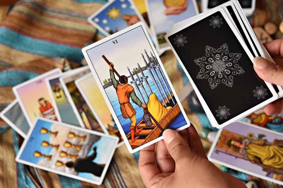 Close-up of hands holding colorful tarot cards, ideal for spiritual themes. - trusted tarot readers online
