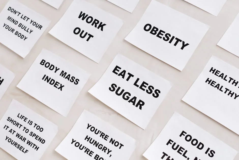 Collection of motivational notes promoting health and wellness found on paper notes. - wellness tips