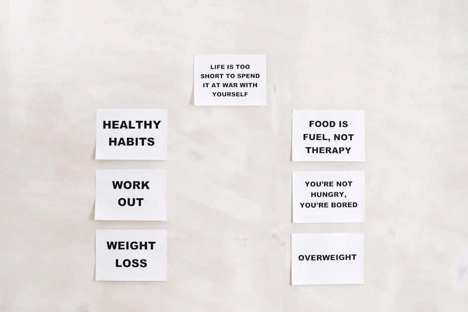 Minimalist display of motivational health and wellness quotes emphasizing healthy habits and weight management. - wellness tips